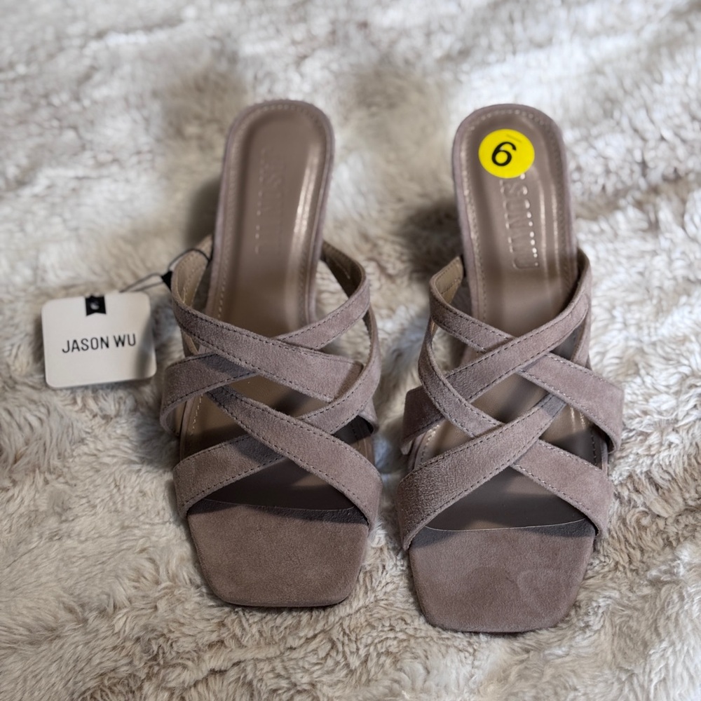 Jason Wu Taupe Suede Crisscross Slide Sandals